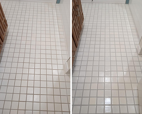 Floor Before and After a Grout Recoloring in Dallas, TX