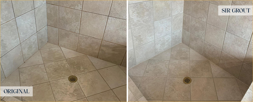 Shower Before and After a Flawless Grout Sealing in Dallas, TX