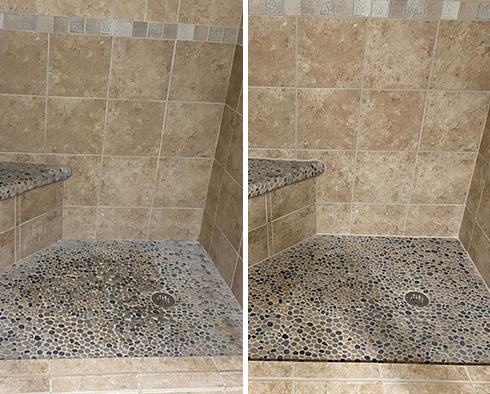 Shower Before and After a Stone Cleaning in Grapevine, TX
