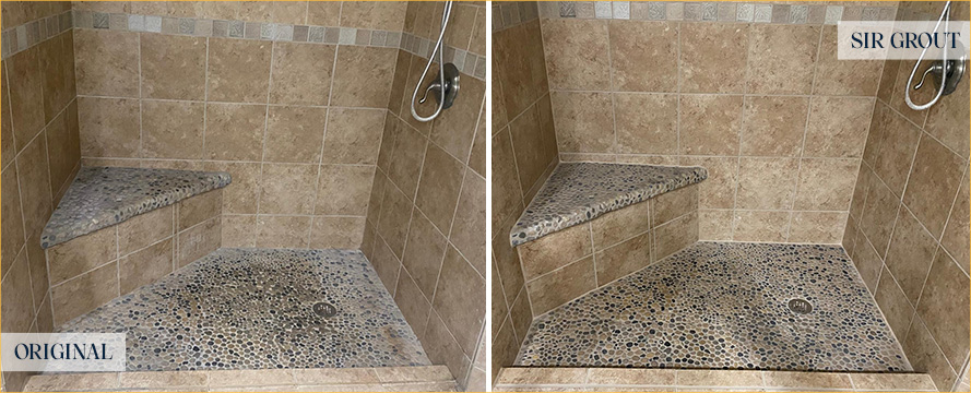 Shower Before and After a Superb Stone Cleaning in Grapevine, TX