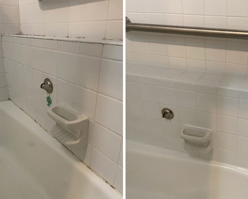 Shower Before and After Our Caulking Services in Rockwall, TX