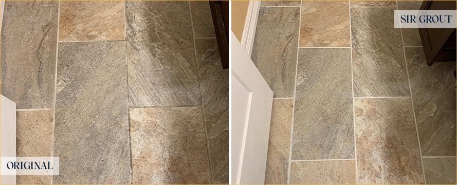Floor Before and After a Remarkable Grout Sealing in Dallas, TX