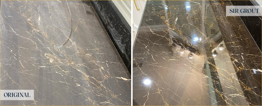 Countertop Before and After a Flawless Stone Polishing in Flower Mound, TX
