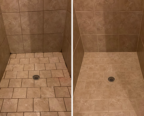 Shower Before and After a Grout Cleaning in Frisco, TX