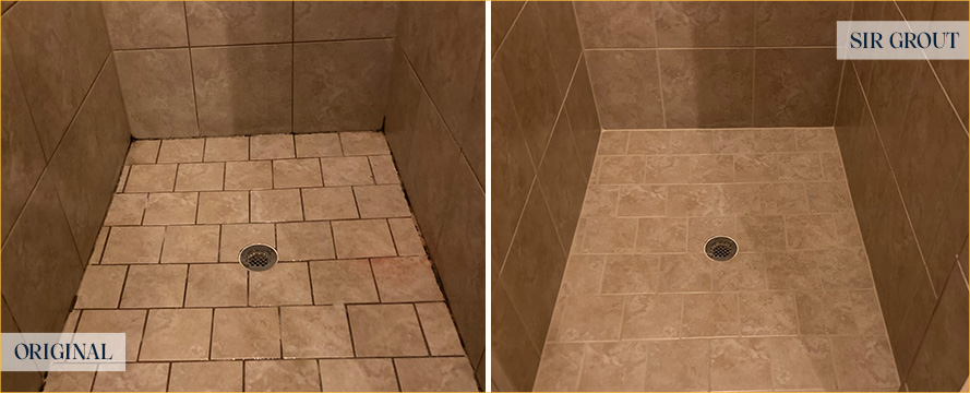 Shower Before and After a Flawless Grout Cleaning in Frisco, TX
