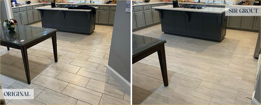 Kitchen Floor Before and After a Superb Grout Sealing in Dallas, TX
