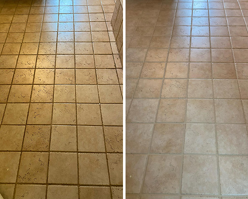 Floor Before and After a Grout Cleaning in Aubrey, TX