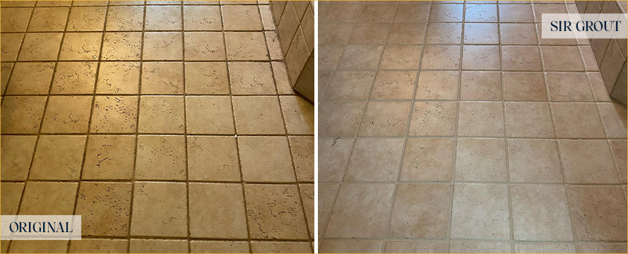 Floor Before and After a Superb Grout Cleaning in Aubrey, TX