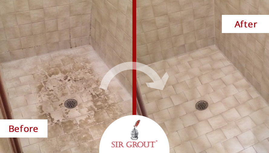 Picture of a Shower Before and After a Tile Cleaning in Dallas, TX