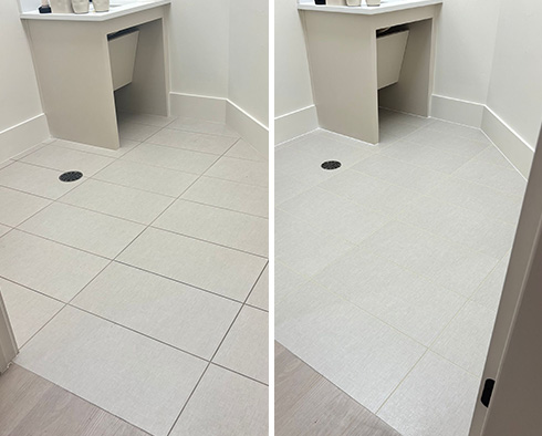 Restroom Floor Before and After a Grout Sealing in Keller, TX