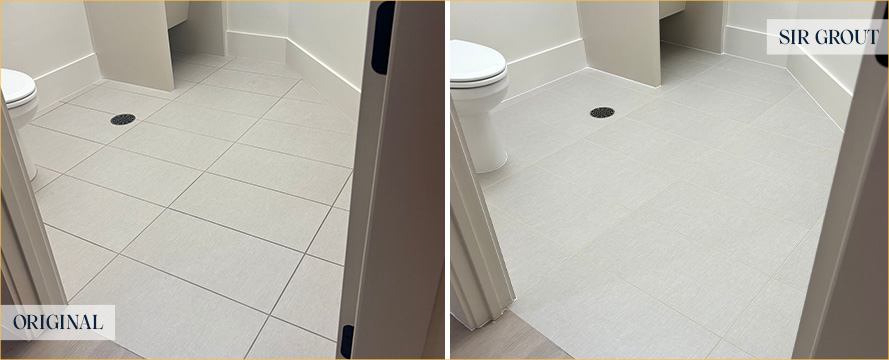 Restroom Floor Before and After a Flawless Grout Sealing in Keller, TX