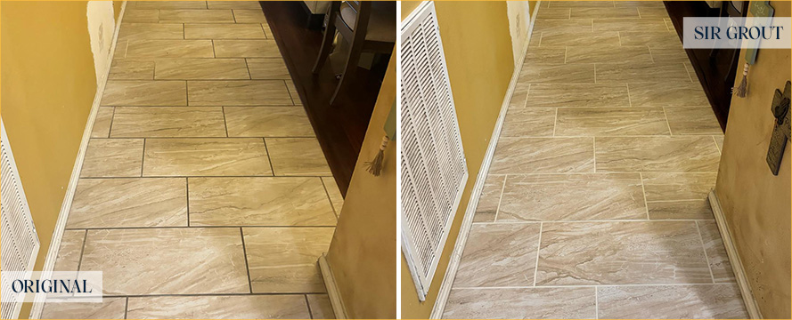 Floor Before and After an Excellent Grout Cleaning in Fort Worth, TX