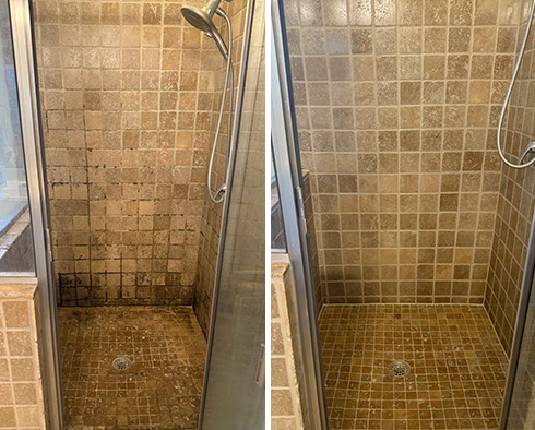 Shower Before and After a Stone Cleaning in Denton, TX