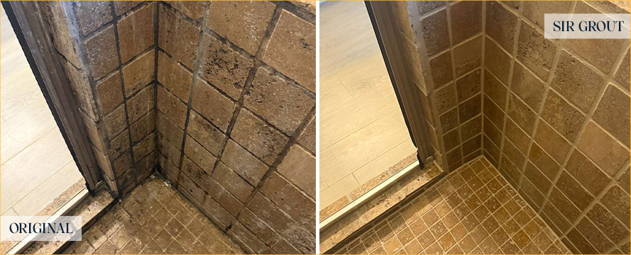 Shower Before and After an Excellent Stone Cleaning in Denton, TX