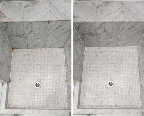 Shower Before and After a Tile Cleaning in Dallas, TX