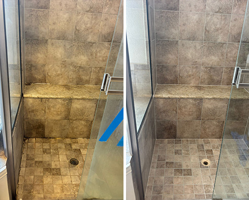 Shower Before and After a Tile Cleaning in Frisco, TX