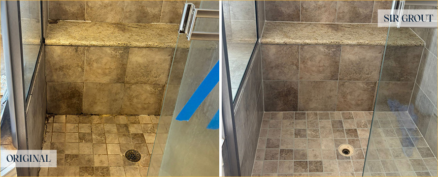 Shower Before and After a Superb Tile Cleaning in Frisco, TX