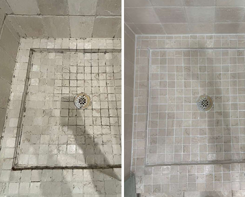 Shower Before and After a Stone Cleaning in Coppell, TX