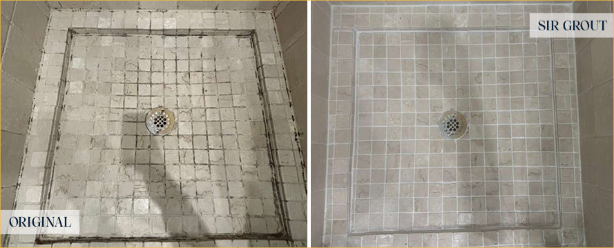 Travertine Shower Before and After a Stone Cleaning in Coppell, TX