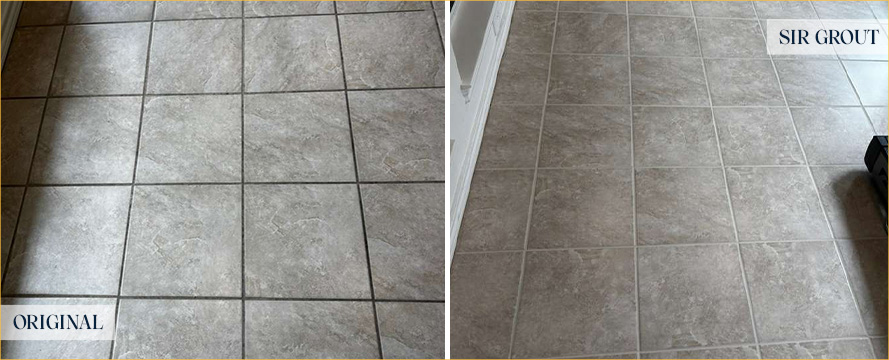 Floor Before and After a Flawless Grout Cleaning in Addison, TX