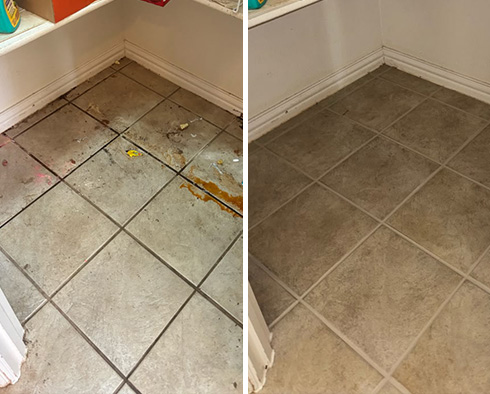 Floor Before and After a Grout Cleaning in Flower Mound, TX