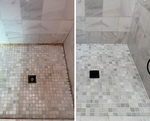 Shower Before and After a Tile Cleaning in Dallas, TX