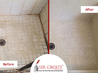 Before and After Picture of a Grout Cleaning Service in Frisco, TX