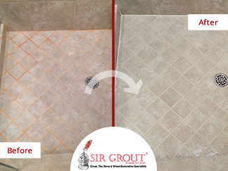 Before and After Picture of a Grout Cleaning in Dallas, TX