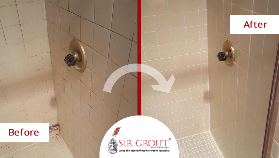 Before and After Picture of a Grout Cleaning Service in Fort Worth, Texas