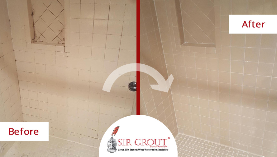 Before and After Picture of a Grout Cleaning Job in Fort Worth, Texas