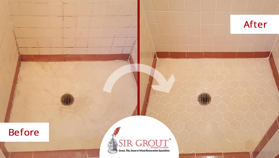 Before and After Picture of Our Tile and Grout Cleaners in Dallas