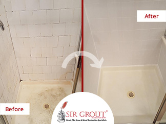 Before and After Picture of a Tile and Grout Cleaning Service in Rockwall, Texas