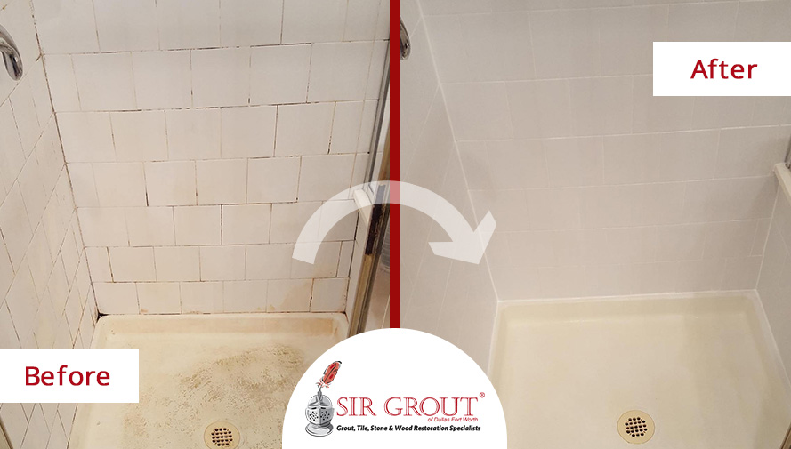 Before and After Picture of a Tile and Grout Cleaning Service in Rockwall, Texas