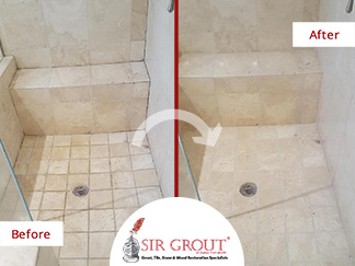 Before and After Picture of a Grout Cleaning Service in Dallas, TX