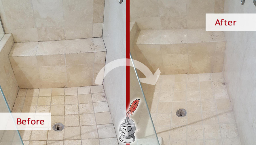 Before and After Picture of a Grout Cleaning Service in Dallas, TX