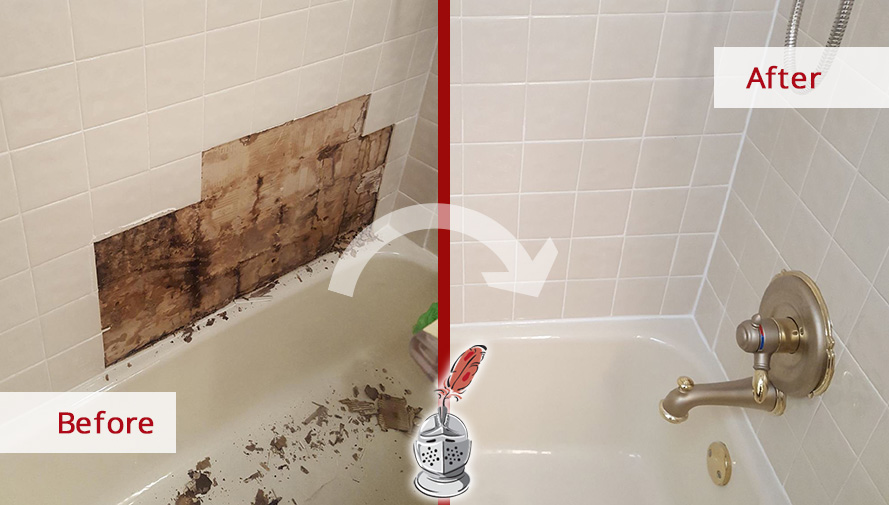 Before and After Picture of a Bathroom's Moldy Tile in Dallas, Texas