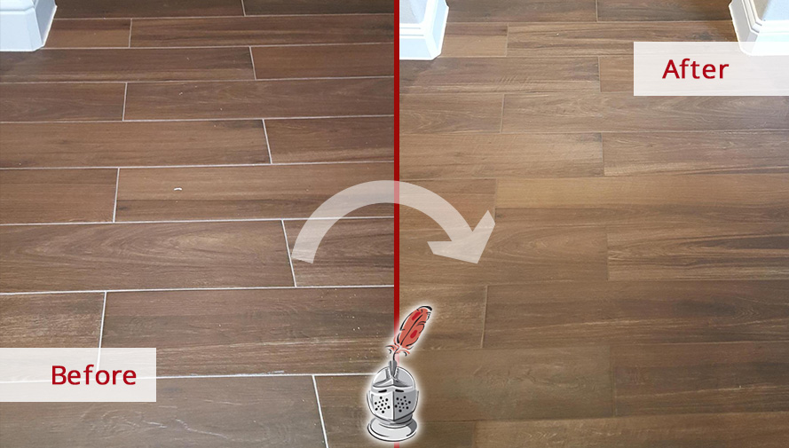 Before and after Picture of This Floor after a Grout Sealing Service in Dallas, Texas