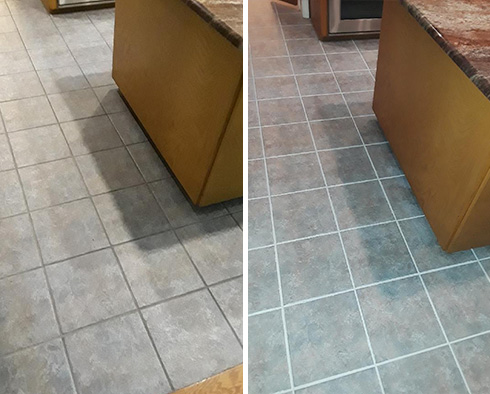 Before and after Picture of a Grout Sealing Job in Dallas, TX