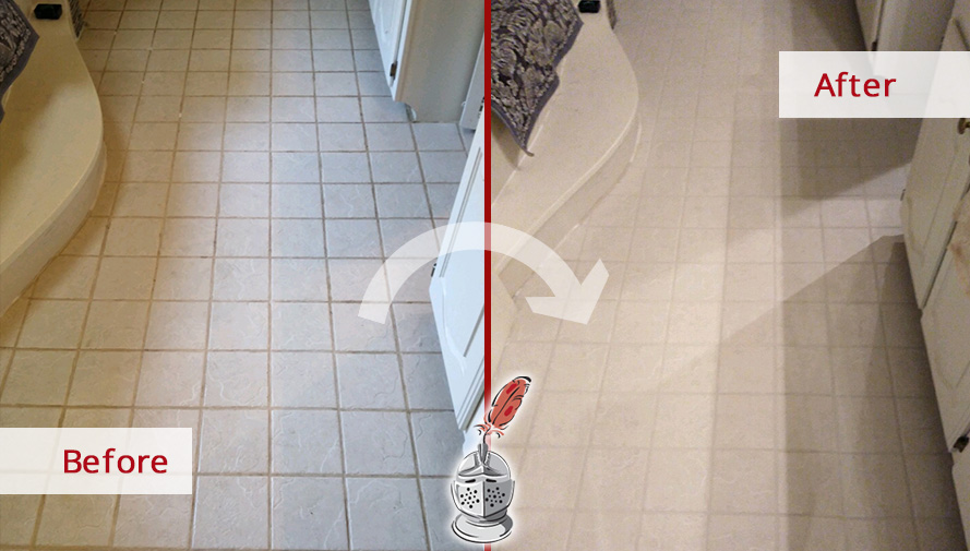 Bathroom Floor Before and After a Grout Cleaning Job in Dallas, TX