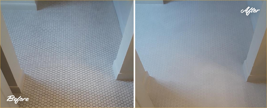 Before and After Image of Grout Cleaning in Dallas, TX.