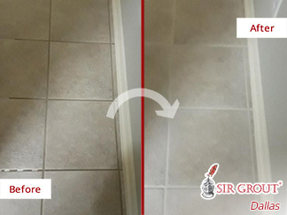 Before and After Picture of Grout Sealing in Rockwall, TX