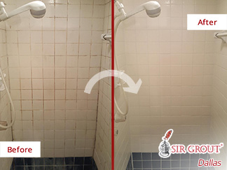 Before and After Picture of a Grout Cleaning in Dallas, TX