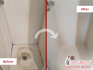 Image of a Shower Before and After a Grout Sealing in Dallas, TX