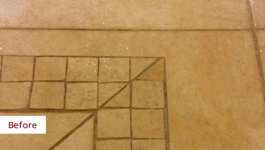 Image of a Floor Before a Grout Recoloring in Dallas, TX