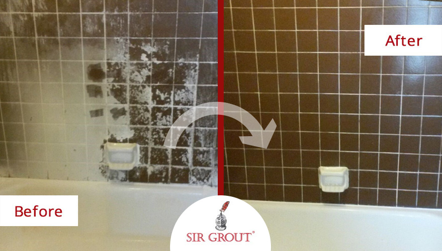 Picture of Shower Before and After a Sir Grout Hard Surface Restoration