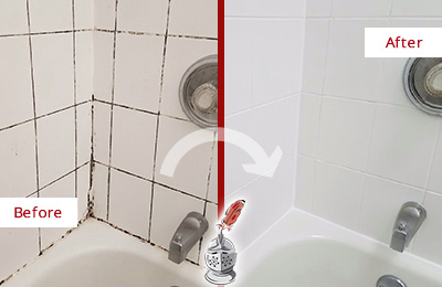 Sir Grout Cleans this Lake Worth Shower Tile and Grout to Eliminate Mold Before and After Picture of a Lake Worth Shower Tile and Grout Cleaned to Eliminate Mold