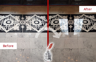 Before and After Picture of a Westworth Village Marble Stone Sealed to Recover Its Sheen