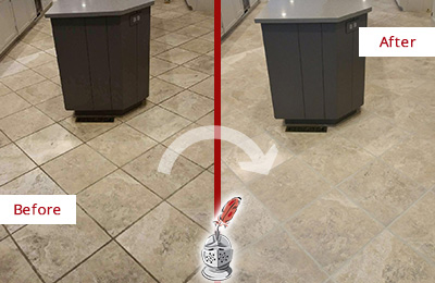 Before and After Picture of a Richland Hills Kitchen Floor Cleaned to Remove Stains